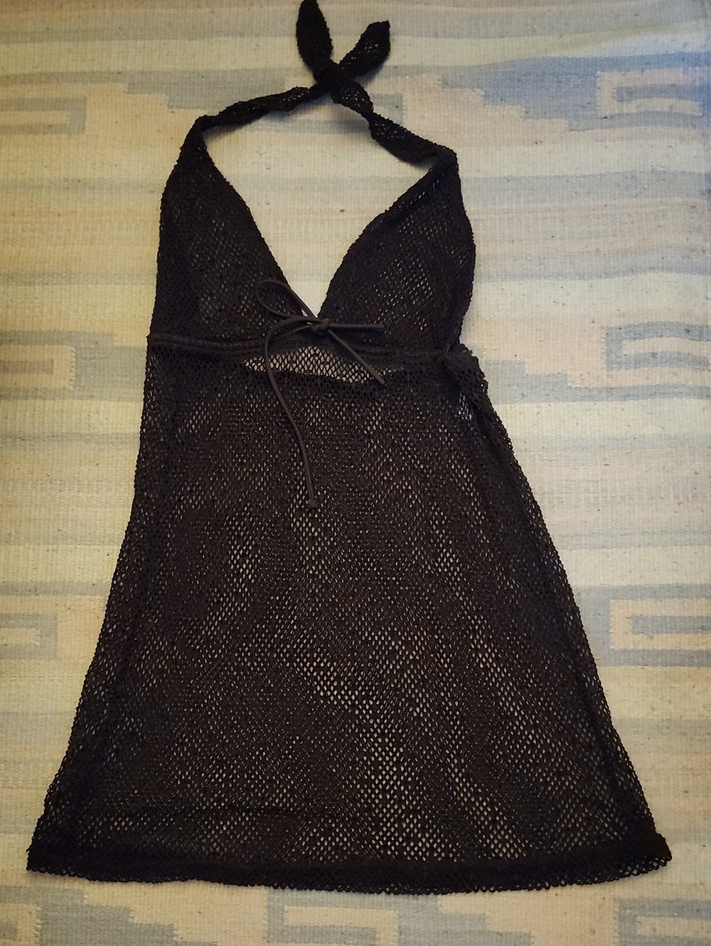 La Blanca brown mesh halter swim cover-up dress
